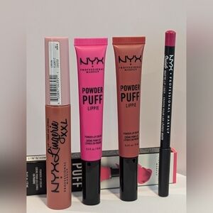 NYX Pink/Mauve Lip Lingerie XXL Powder Puff Lippies & Suede Matte Liner Used/VGC